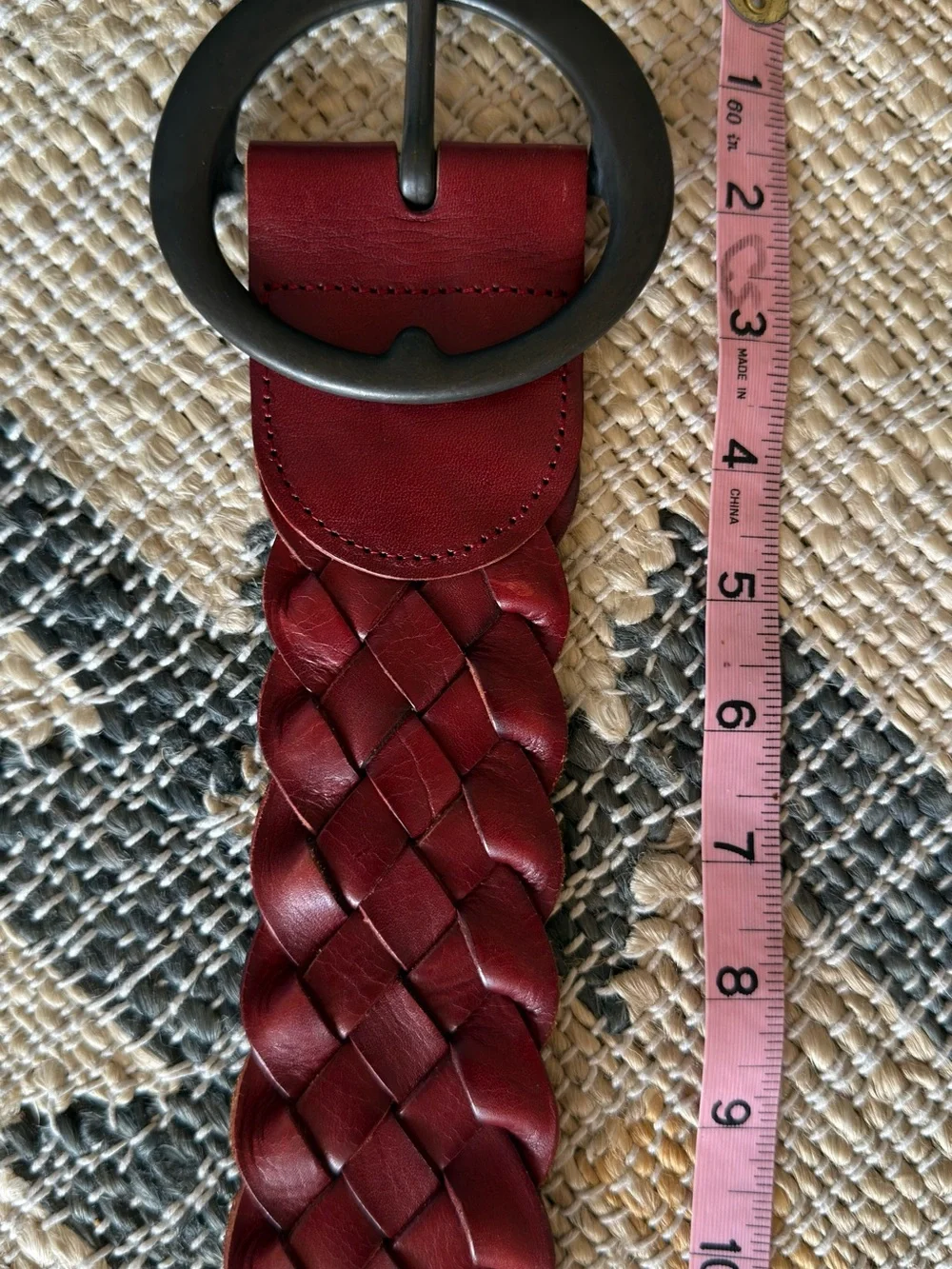 Linea Pelle Vintage Red Wine Woven Leather Wide Statement Designer Luxury Belt
